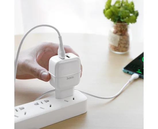 СЗУ Hoco C77A (2USB/2.4A) + Type-C Белый