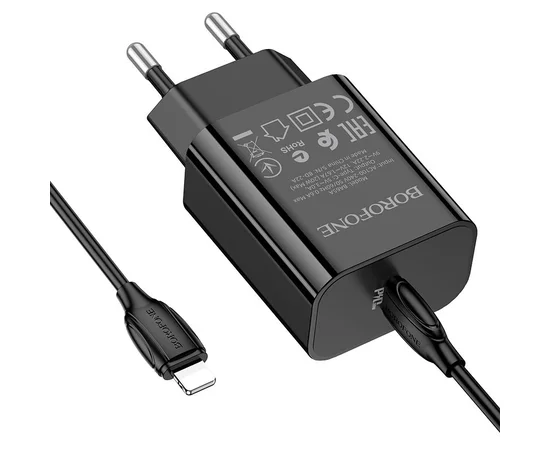 СЗУ Borofone BA65A Single port PD20W + Type-C + Lightning Черный