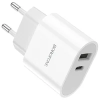СЗУ Borofone BA62A Wiseacre PD12W (1USB/1Type-C/2.4A) + Type-C to Lightning Белый