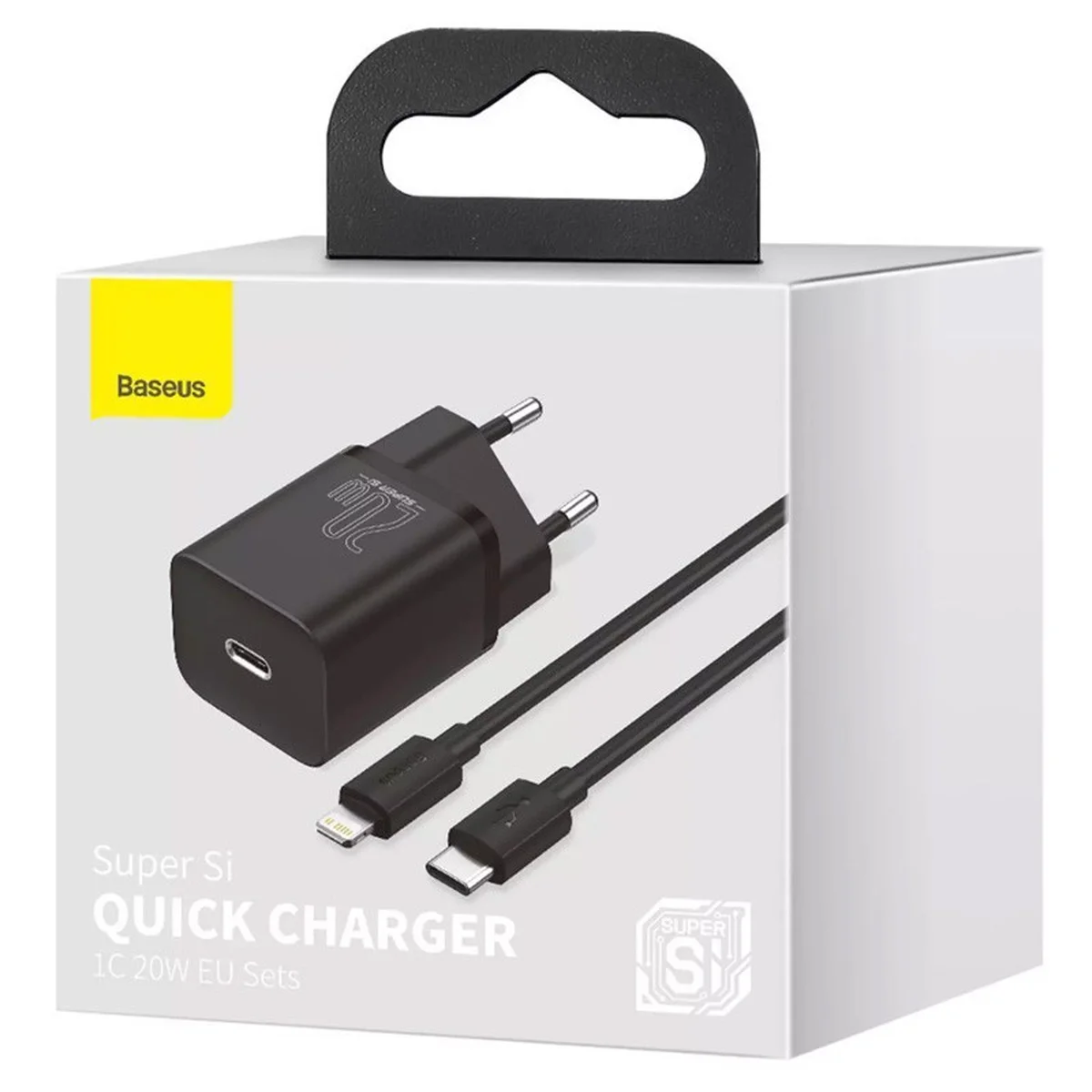 СЗУ Baseus Super Si Quick Charger 1C 20W + кабель Type-C to Lightning Чорний
