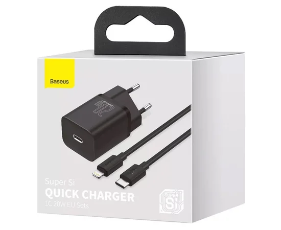 СЗУ Baseus Super Si Quick Charger 1C 20W + кабель Type-C to Lightning Черный