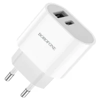 СЗУ Borofone BA62A Wiseacre PD12W (1USB/1Type-C/2.4A) + Type-C to Lightning Белый
