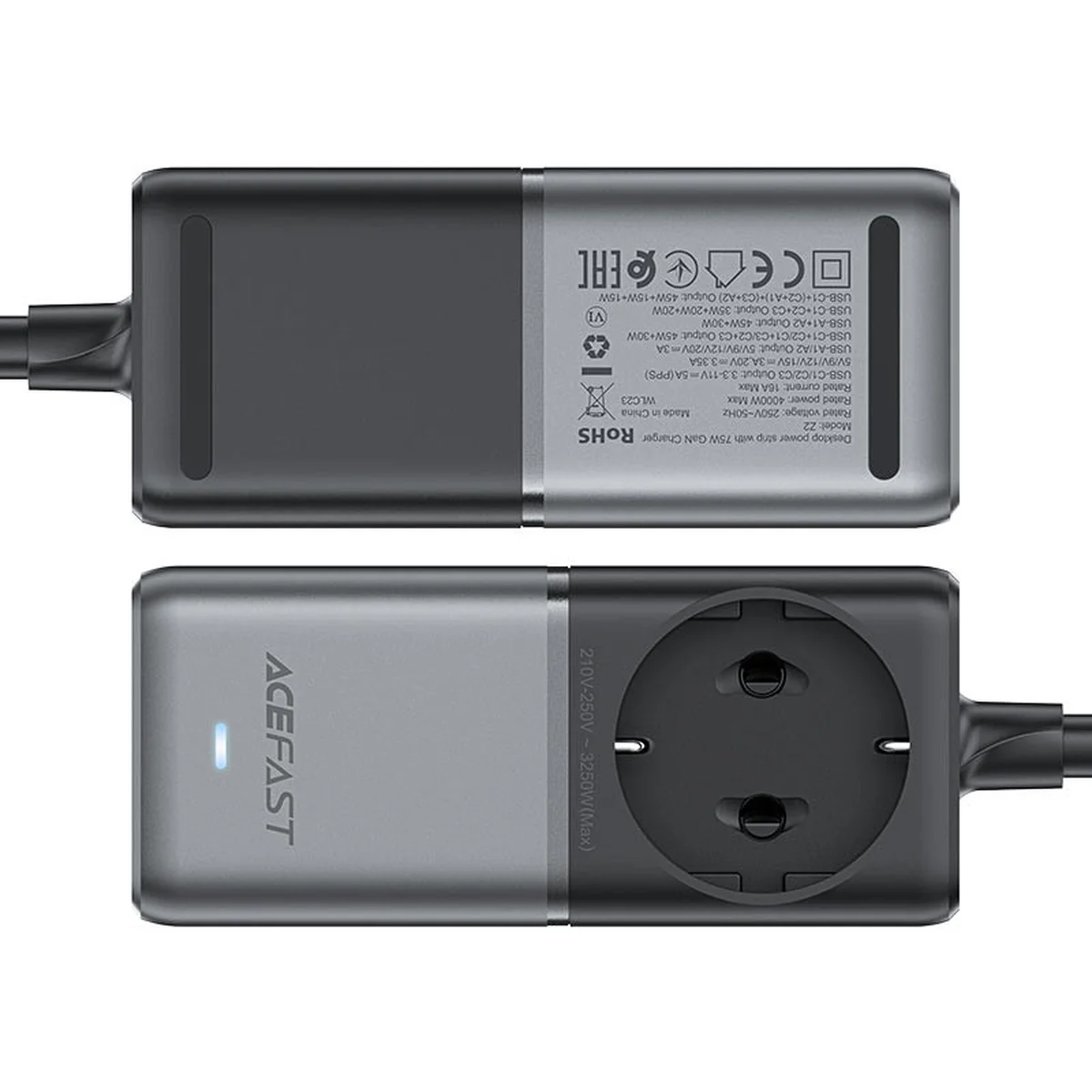 СЗУ Acefast Z2 PD75W GaN (3*USB-C+2*USB-A) Black gray