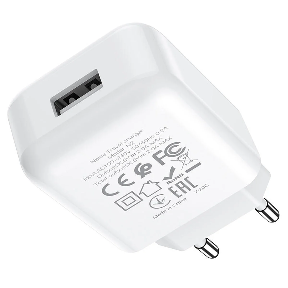 СЗУ HOCO N2 (1USB / 2.1A) + USB - Type-C Білий