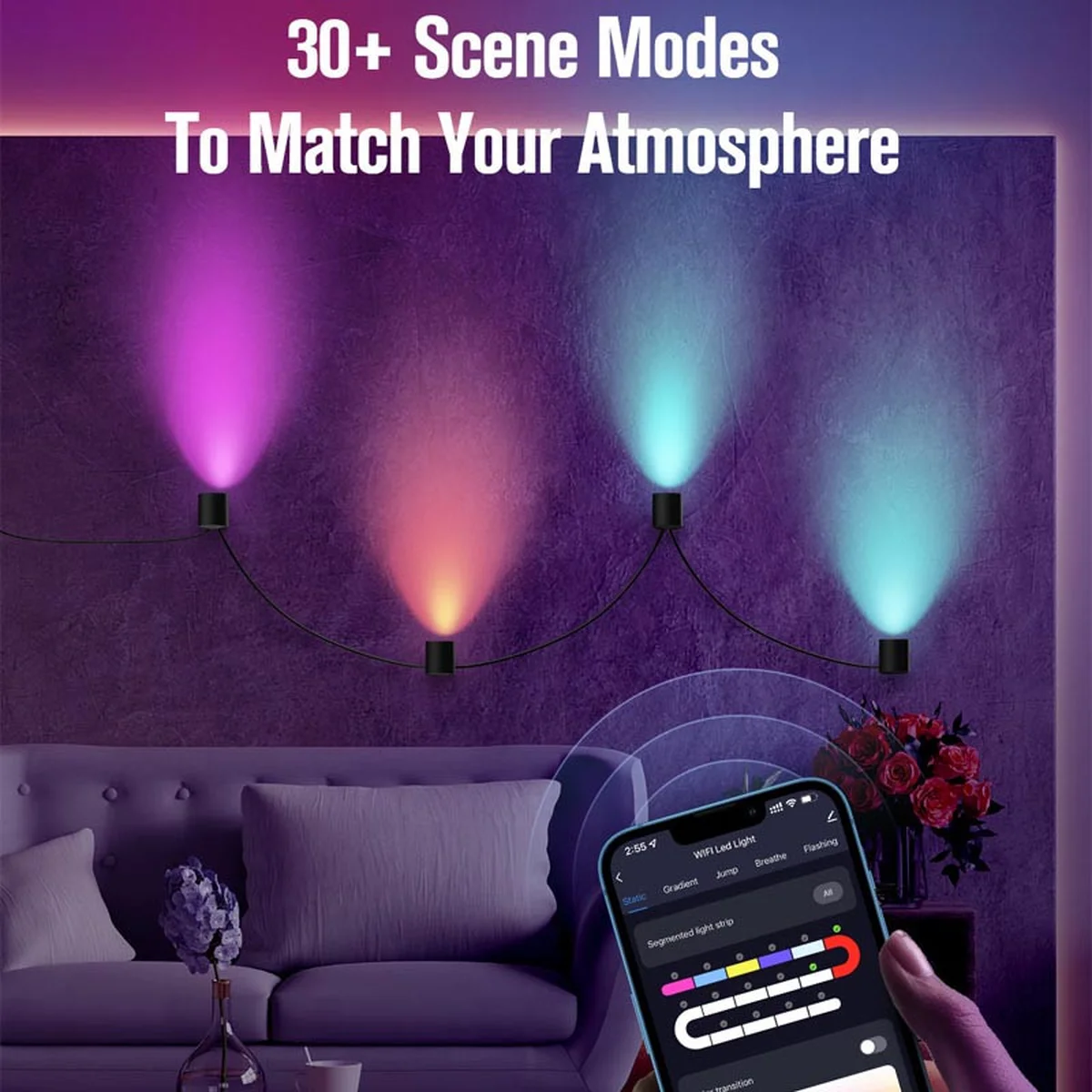 Настенная LED лампа RGB Intelligent wall lamp 4 pcs with Bluetooth European plug with app Black