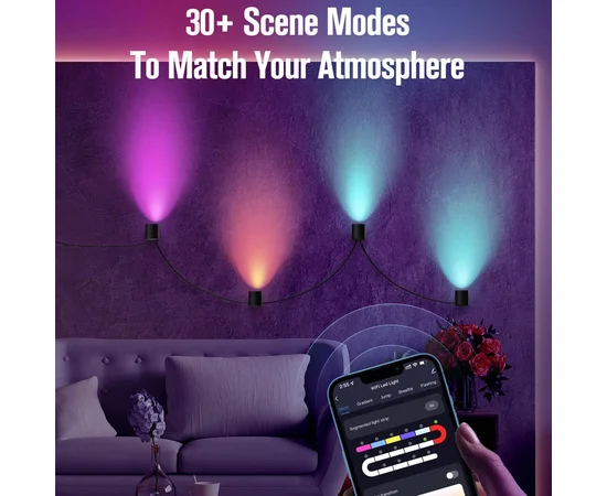 Настінна LED лампа RGB Intelligent wall lamp 4 pcs with Bluetooth European plug with app Black