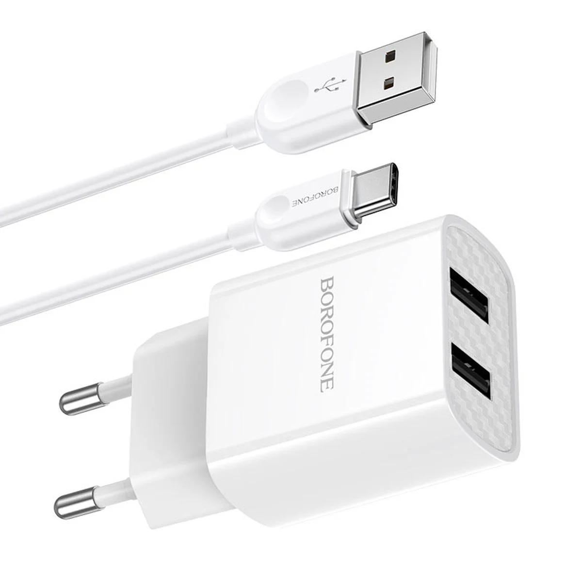 СЗУ Borofone BA53A Powerway (2USB/2.1A) + Type-C Білий