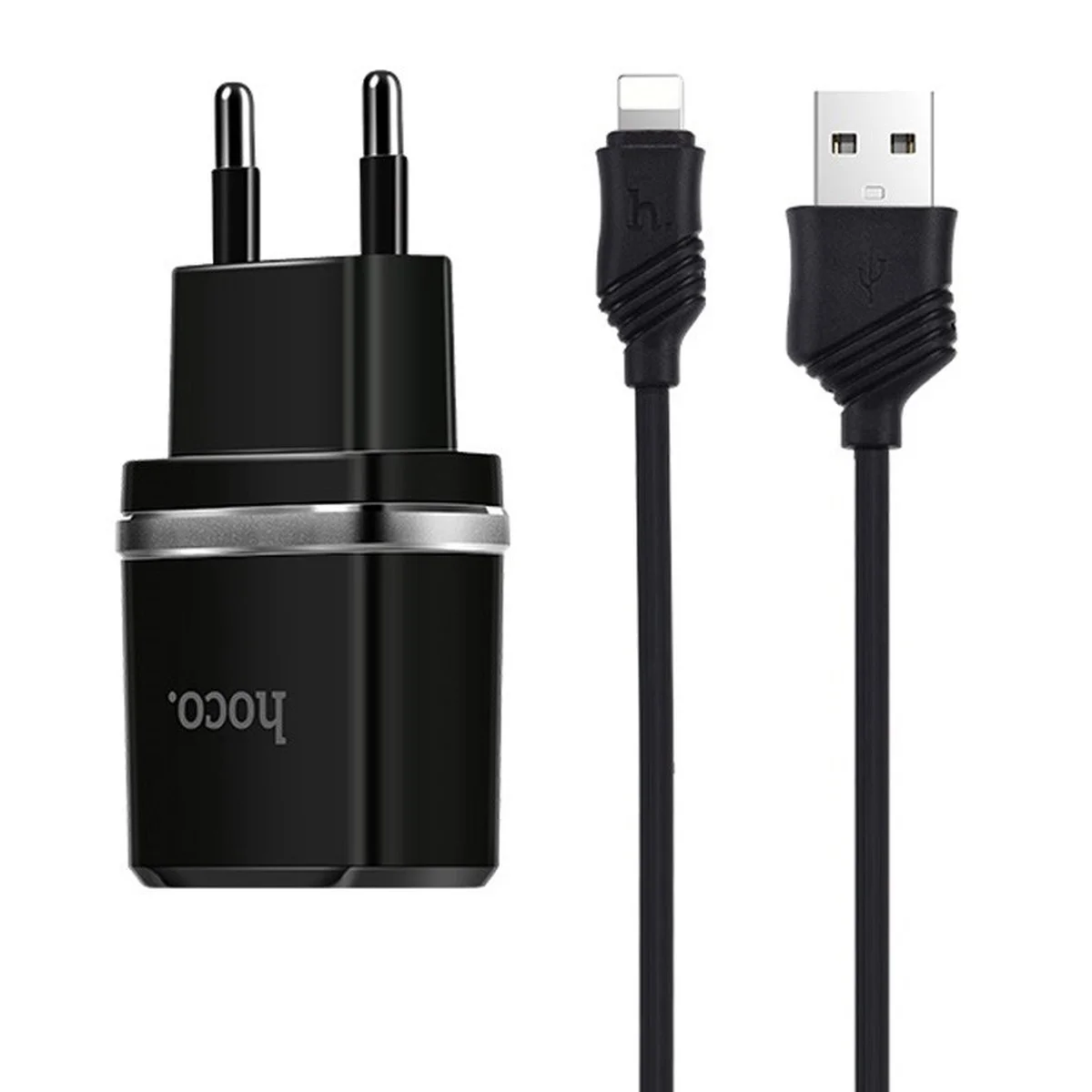 СЗУ Hoco C12 Charger + Cable Lightning 2.4A 2USB Черный