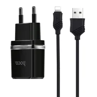 СЗУ Hoco C12 Charger + Cable Lightning 2.4A 2USB Черный