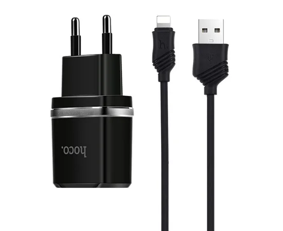 СЗУ Hoco C12 Charger + Cable Lightning 2.4A 2USB Черный