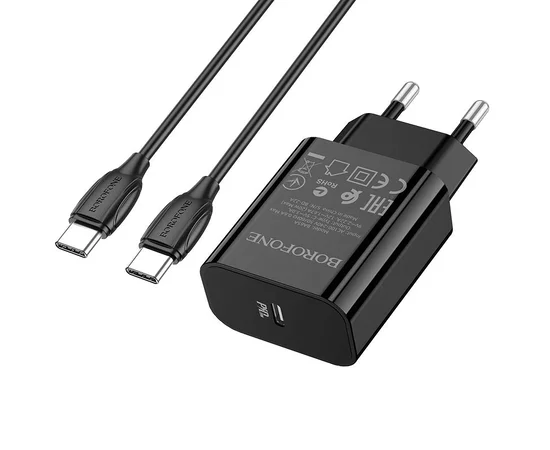 СЗУ Borofone BA65A Single port PD20W + Type-C + Type-C Черный