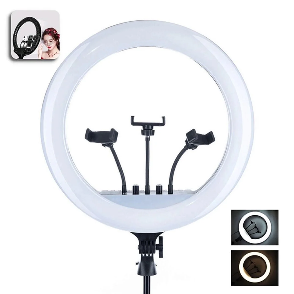 Кільцева світлодіодна LED лампа Arc Ring Remote control 18" + tripod 2.1m Black