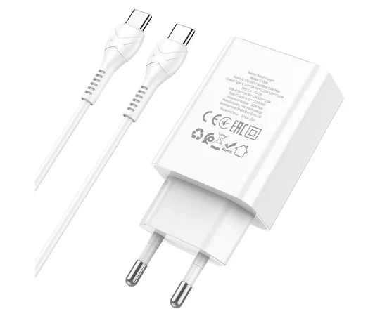 СЗУ HOCO C100A PD20W+QC3.0 + Type-C to Type-C White