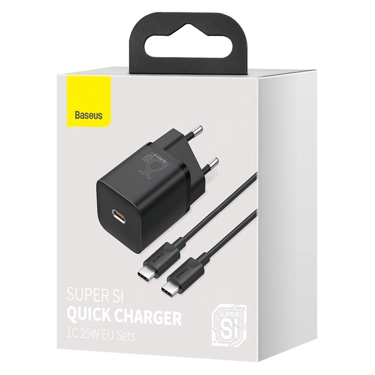 СЗУ Baseus Super Si Quick Charger 1C 25W + Cable Type-C to Type-C 3A (1m) Чорний