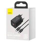 СЗУ Baseus Super Si Quick Charger 1C 25W + Cable Type-C to Type-C 3A (1m) Черный