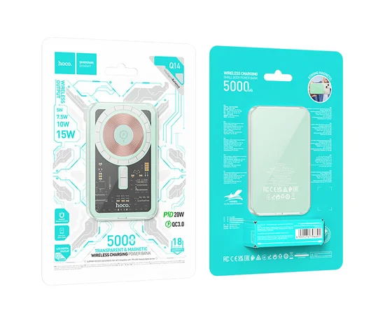 Портативное зарядное устройство Power Bank Hoco Q14 Ice Crystal PD20W с БЗУ 5000 mAh Blue