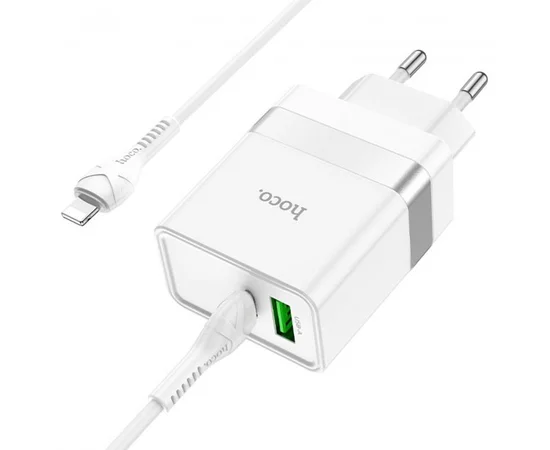 СЗУ Hoco N21 Topspeed PD30W+QC3.0 (1USB/1Type-C/3A) + Type-C to Lightning Белый