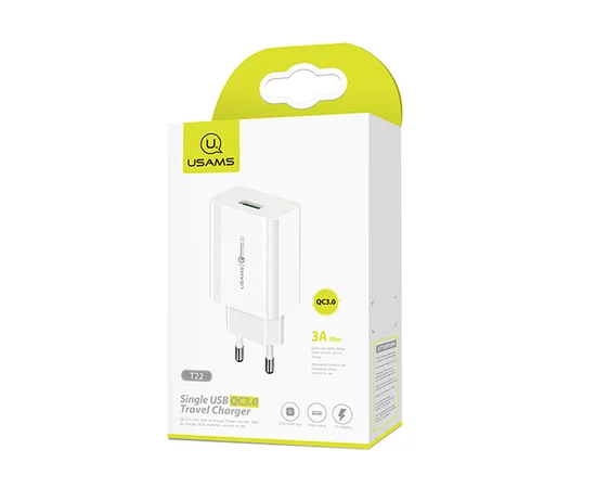 СЗУ USAMS US-CC083 T22 Single USB QC3.0 Travel Charger (EU) Белый