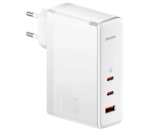 СЗУ Baseus GaN5 Pro 2Type-C+USB 140W EU (with Type-C to Type-C 140W (1m)) (CCGP100201) White