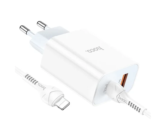 СЗУ HOCO C97A PD20W+QC3.0 (1USB/1Type-C/3A) + Type-C to Lightning Белый