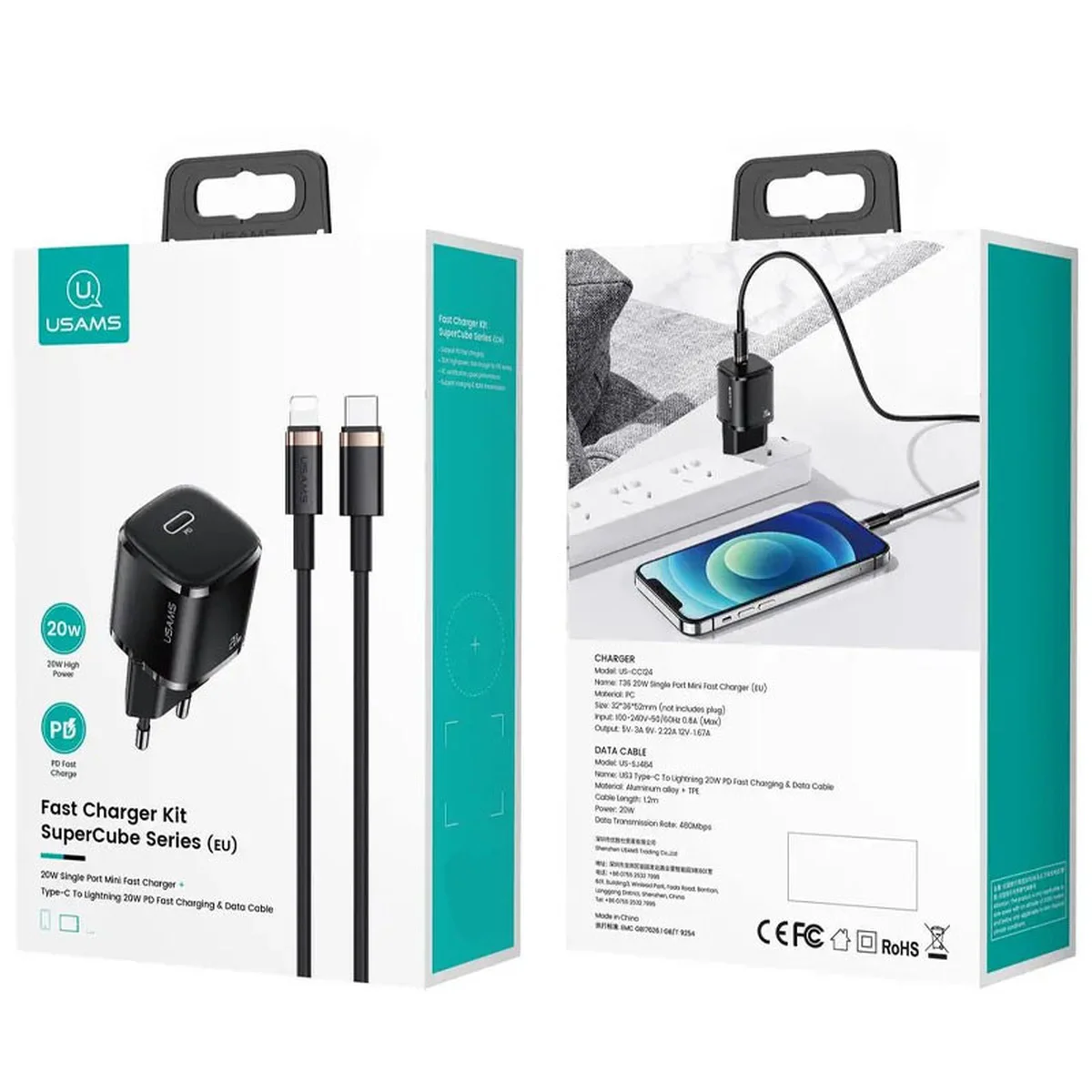 СЗУ Usams US-XFK T36 20W 1C Charger + US-SJ484 U63 20W PD Black