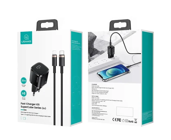 СЗУ Usams US-XFK T36 20W 1C Charger + US-SJ484 U63 20W PD Black
