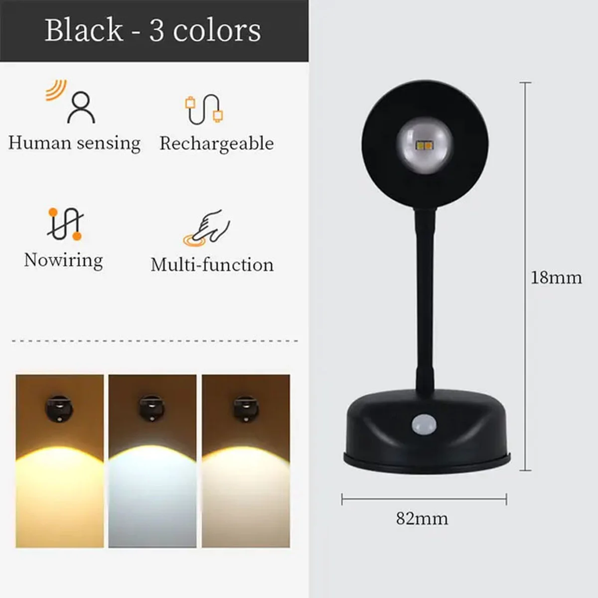 Настольная лампа LED с датчиком движения 3 colour light MZ-L2201 Black