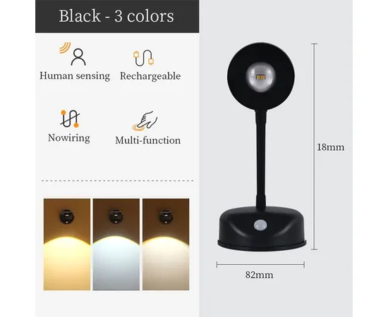 Настільна лампа LED із датчиком руху 3 colour light MZ-L2201 Black