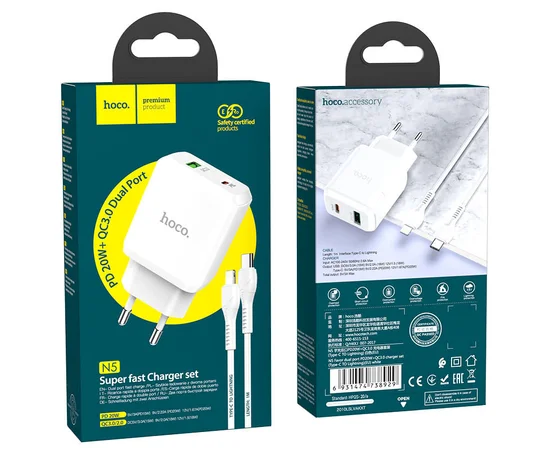 СЗУ Hoco N5 Favor 20W PD+QC3.0 Type-C to Lightning Белый
