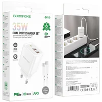 СЗУ Borofone BN9 PD35W (2Type-C) + Type-C to Type-C White