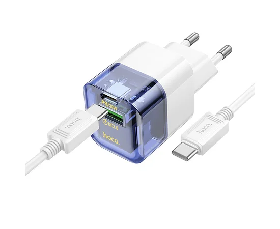 СЗУ Hoco C131A Platium PD30W+QC3.0 + Type-C to Type-C Transparent blue