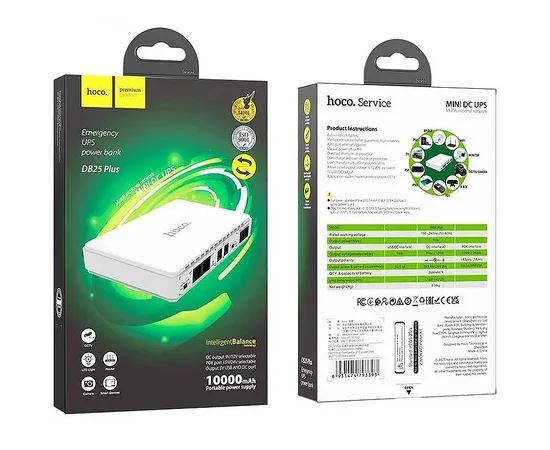 Источник бесперебойного питания Hoco DB25 Plus Smart Mini UPS для роутеров 5V/9V/12V 10000 mAh White