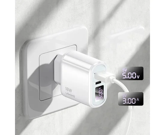 СЗУ Usams US-CC104 T30 QC3.0+PD3.0 Digital Display Белый