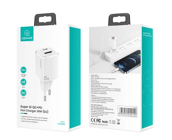 СЗУ Usams US-CC128 T37 Super Si QC3.0 + PD 20W Белый