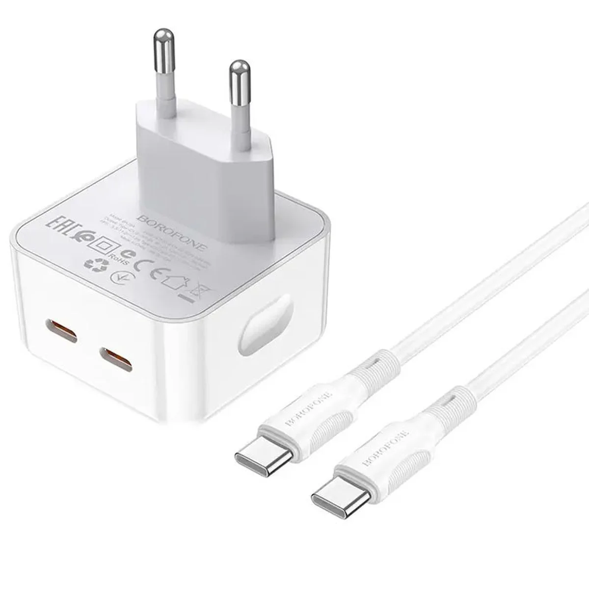СЗУ Borofone BA76A Source PD35W (2Type-C) + Type-C to Type-C White