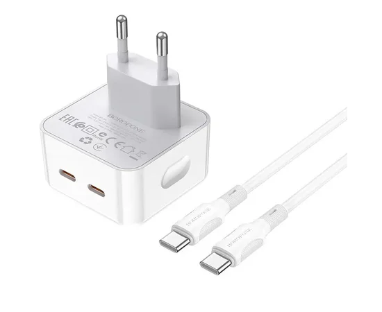 СЗУ Borofone BA76A Source PD35W (2Type-C) + Type-C to Type-C White