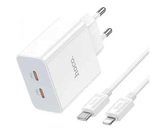 СЗУ Hoco C108A PD 35W (2 Type-C) + Type-C to Lightning White