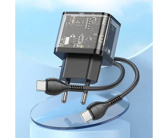 СЗУ Hoco N34 Dazzling PD20W+QC3.0 + Type-C to Type-C Transparent black