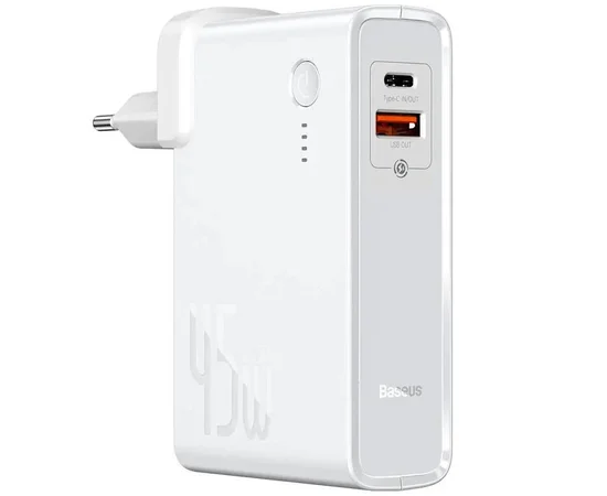 СЗУ + Power Bank 2in1 Baseus GaN QC (Type-C+USB/ 45W) 10 000 mAh (PPNLD) Белый