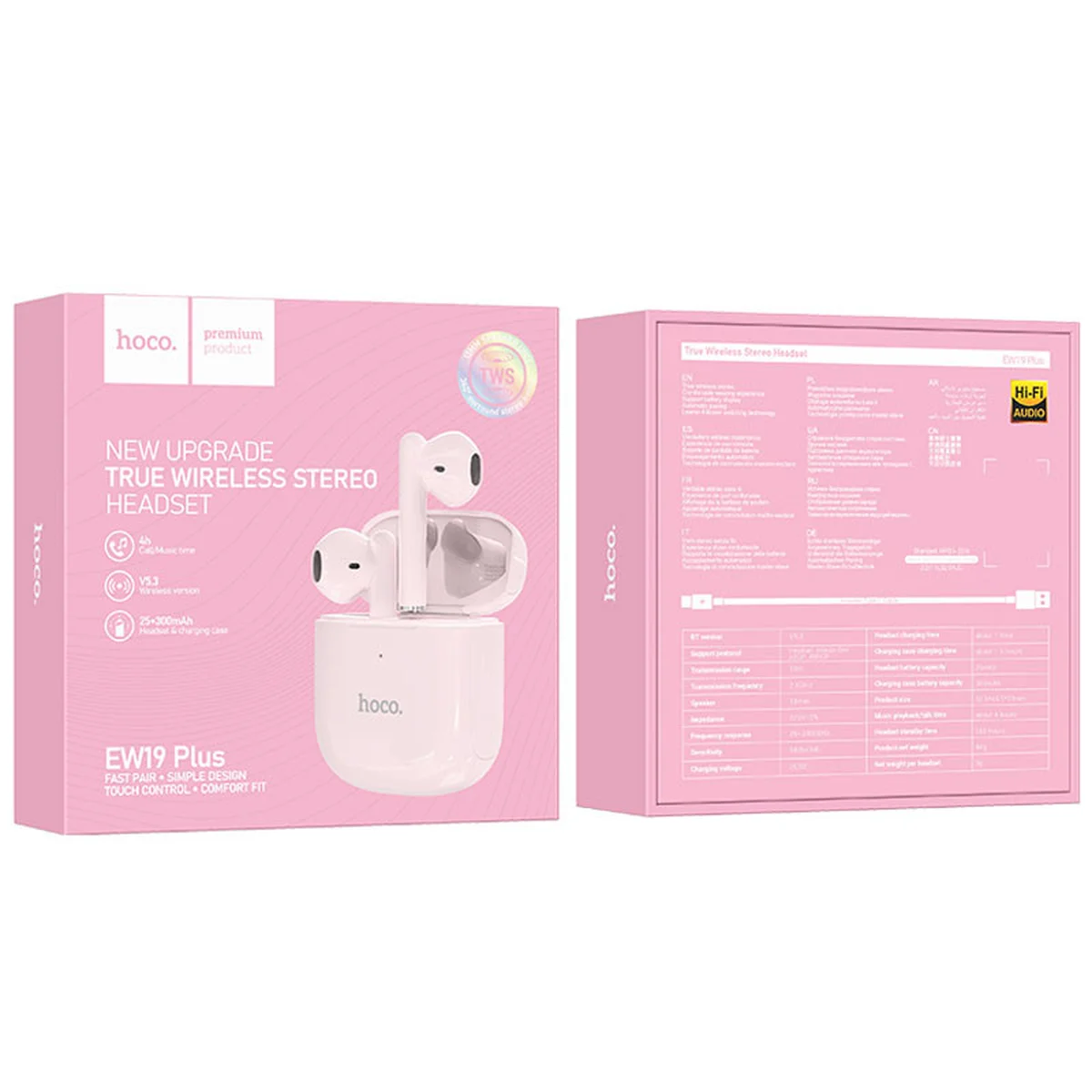 Беспроводные TWS наушники Hoco EW19 Plus Pink
