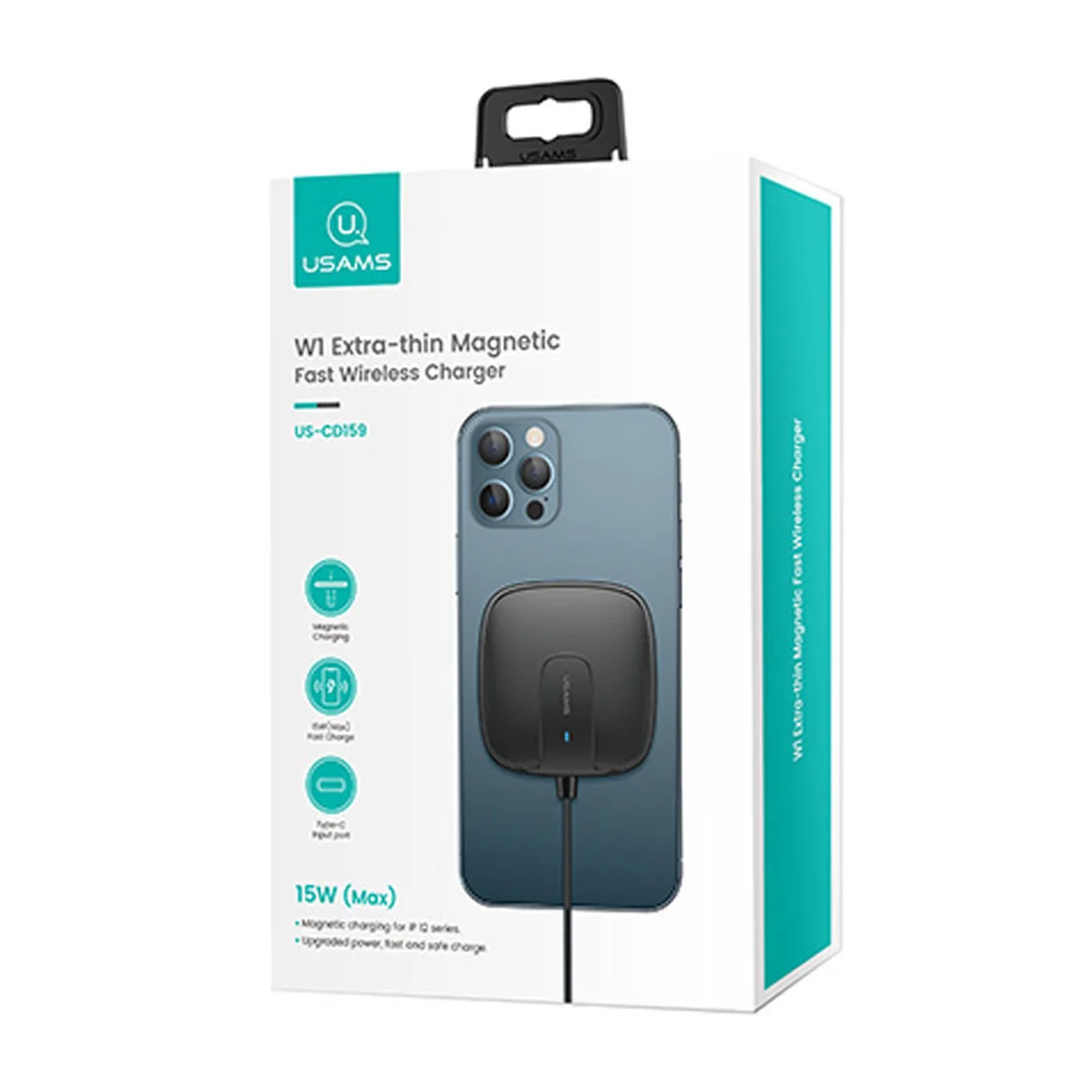 БЗУ Usams US-CD153 Ultra-thin Magnetic With Cable Черный