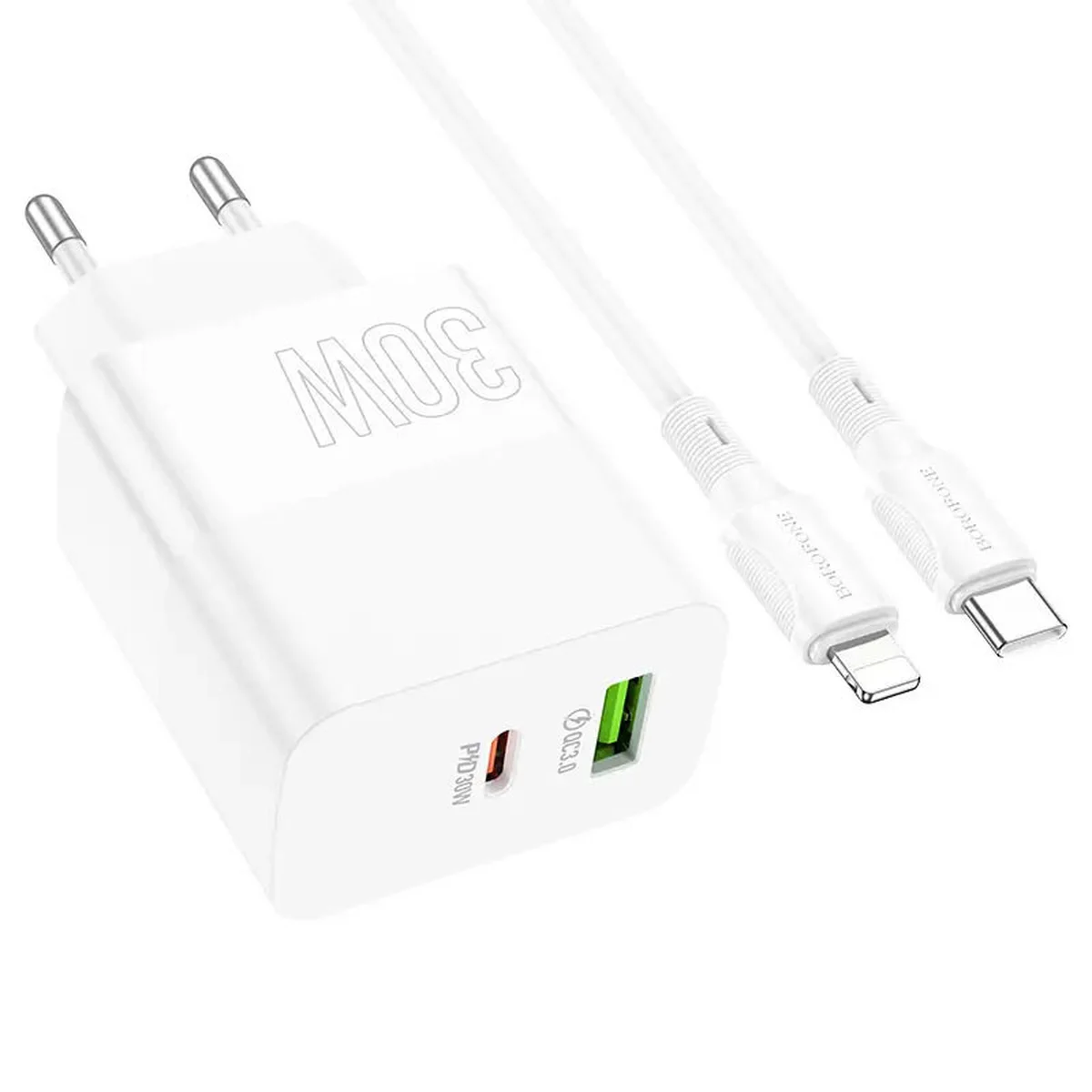 СЗУ Borofone BA75A PD30W+QC3.0 + Type-C + Lightning White