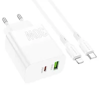 СЗУ Borofone BA75A PD30W+QC3.0 + Type-C + Lightning White