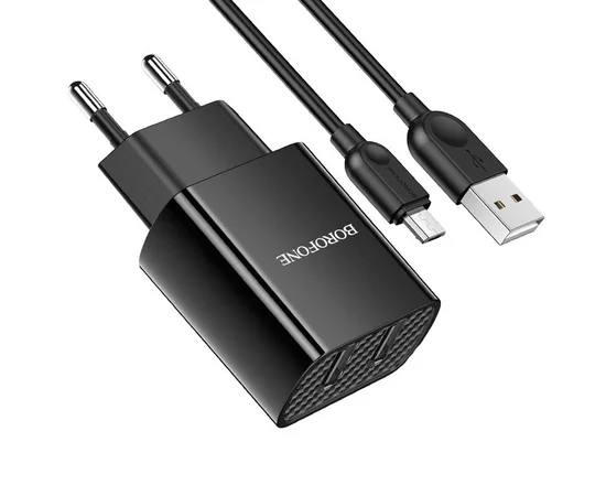 СЗУ Borofone BA53A Powerway (2USB/2.1A) + MicroUSB Черный
