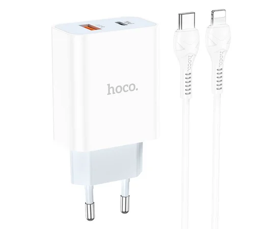 СЗУ HOCO C97A PD20W+QC3.0 (1USB/1Type-C/3A) + Type-C to Lightning Белый