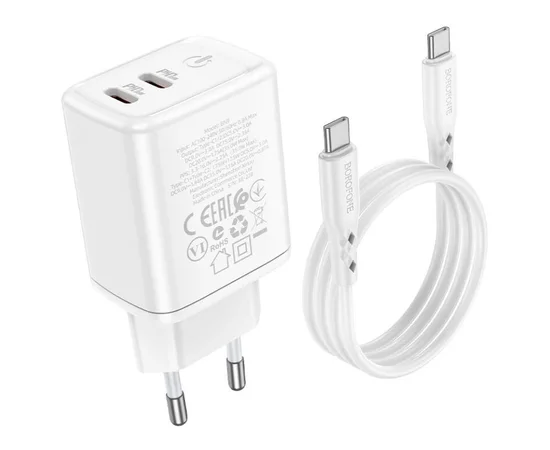 СЗУ Borofone BN9 PD35W (2Type-C) + Type-C to Type-C White