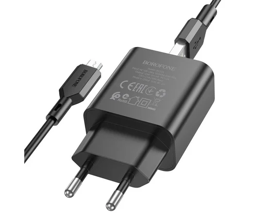 СЗУ Borofone BA72A Spring QC3.0 USB to MicroUSB Black