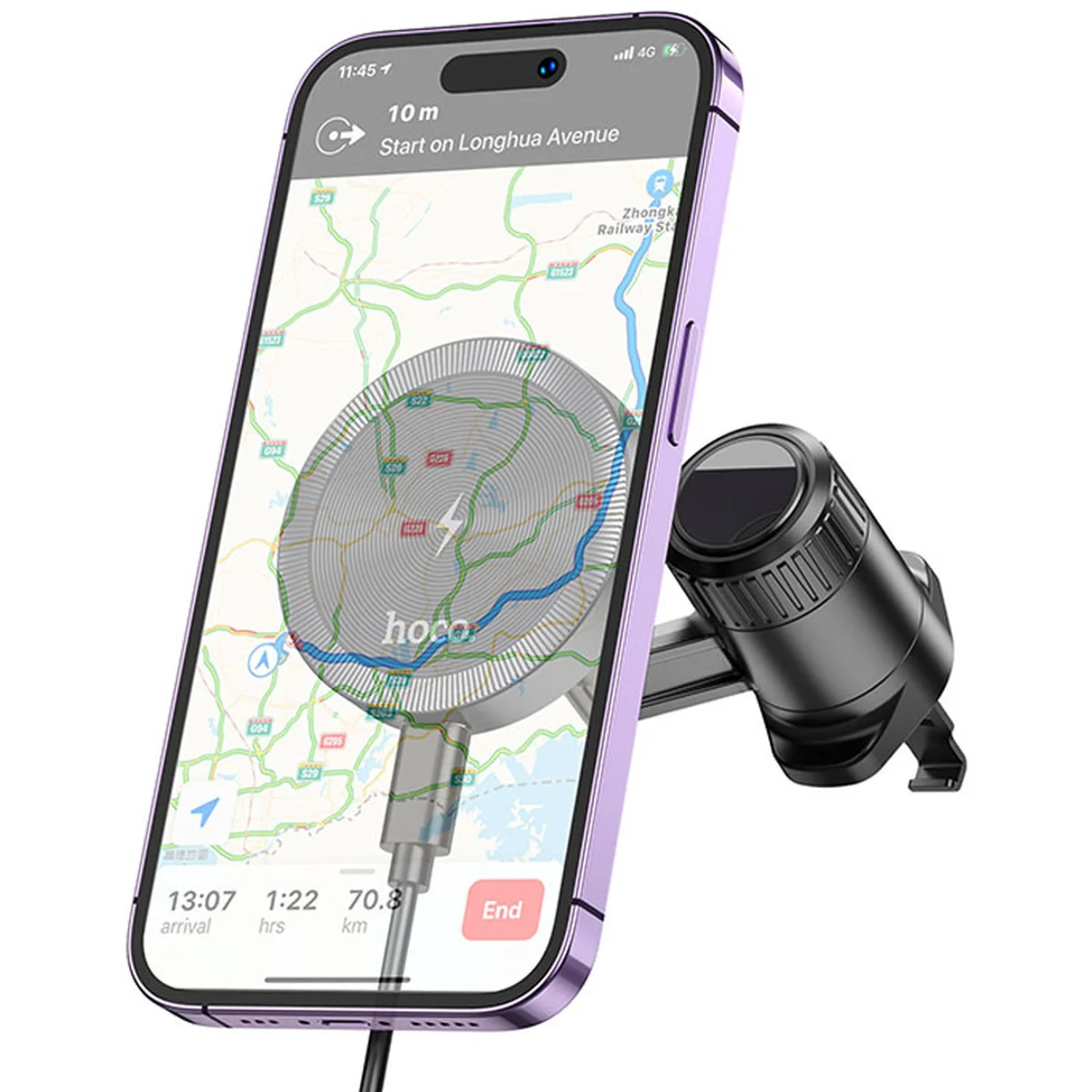 Автоутримувач із БЗУ Hoco HW6 Vision metal magnetic (air outlet) Black / Metal gray