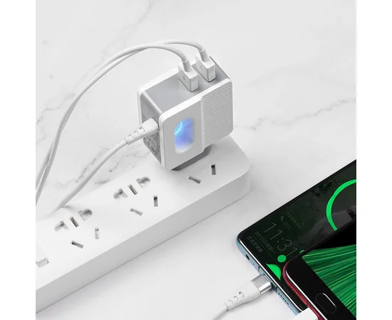 СЗУ Hoco C75 (2USB/2.4A) +microUSB Белый