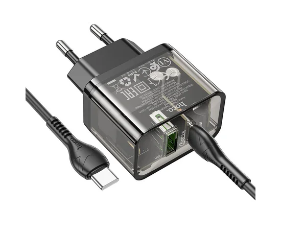СЗУ Hoco N34 Dazzling PD20W+QC3.0 + Type-C to Type-C Transparent black